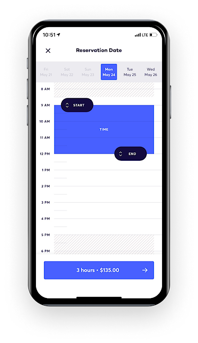 A screenshot of how to make a conference room booking in an app.