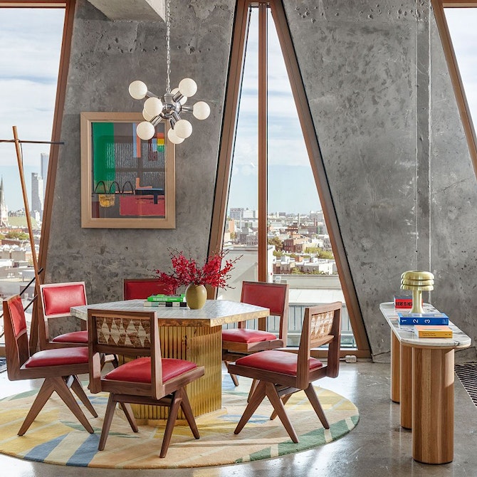A coworking space with views of Brooklyn.